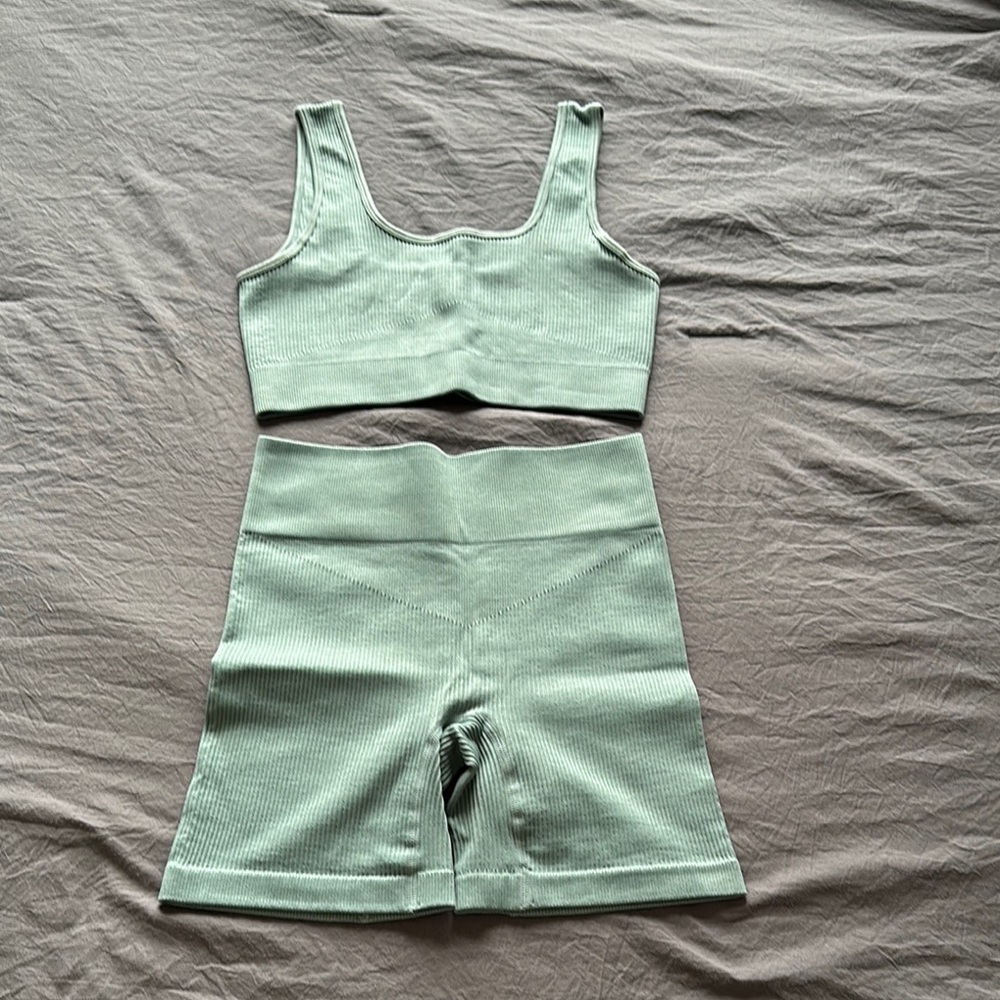 Mint Green Ribbed Two-Piece Set